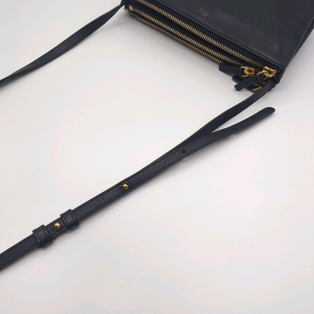 【人気モデル・美品】セリーヌ☆トリオ ショルダーバッグ レザー ゴールド金具 黒