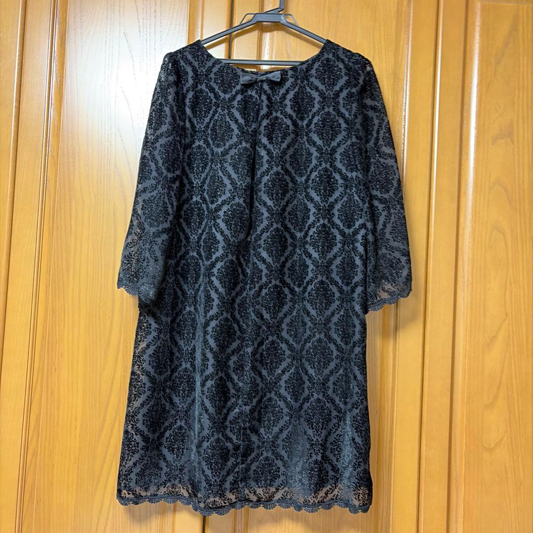 美品♩Rose tiara 46 黒透し柄　七分袖ワンピース　チェニック