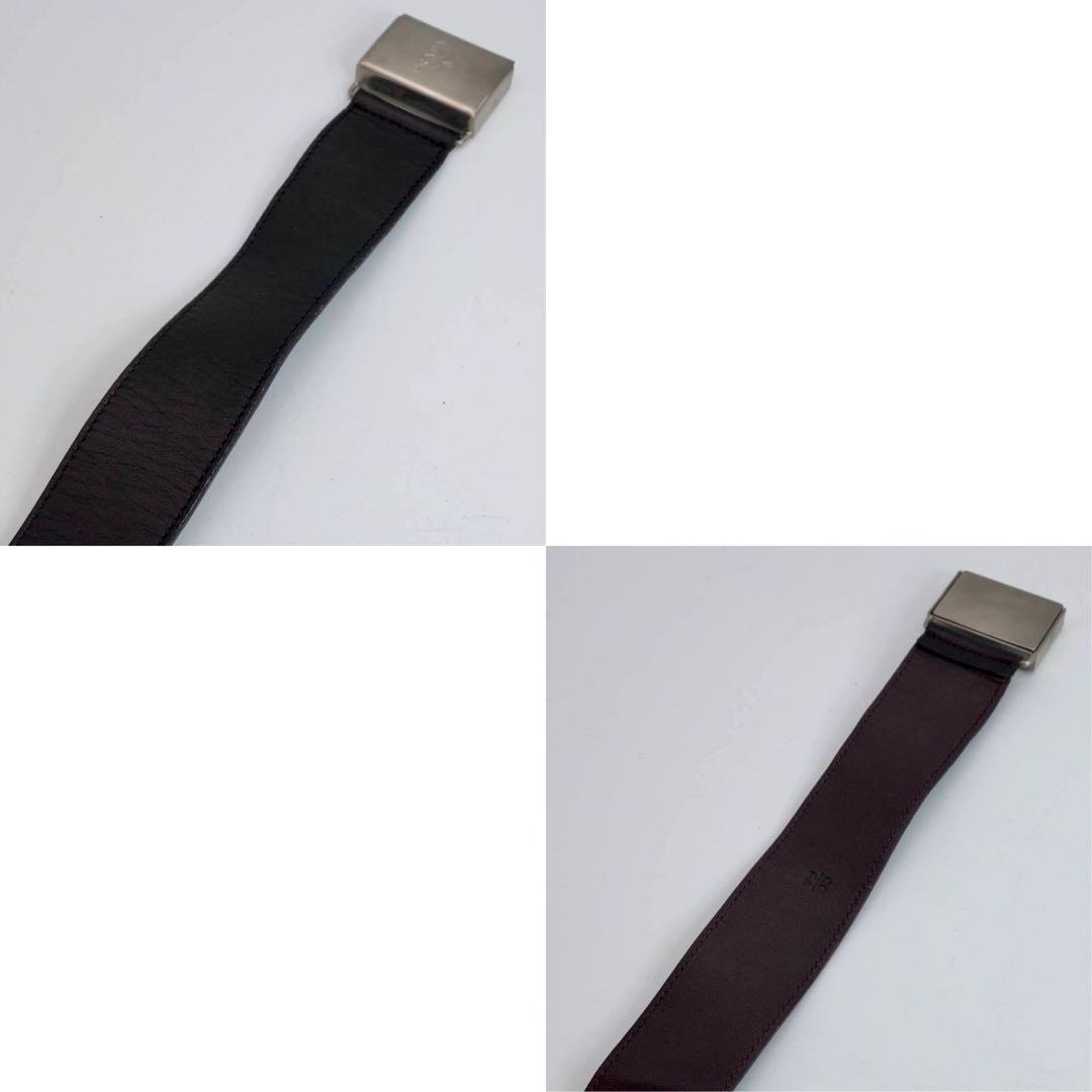 プラダ ベルト ロゴバックル シルバー金具 レザー ブラウン　スクエア