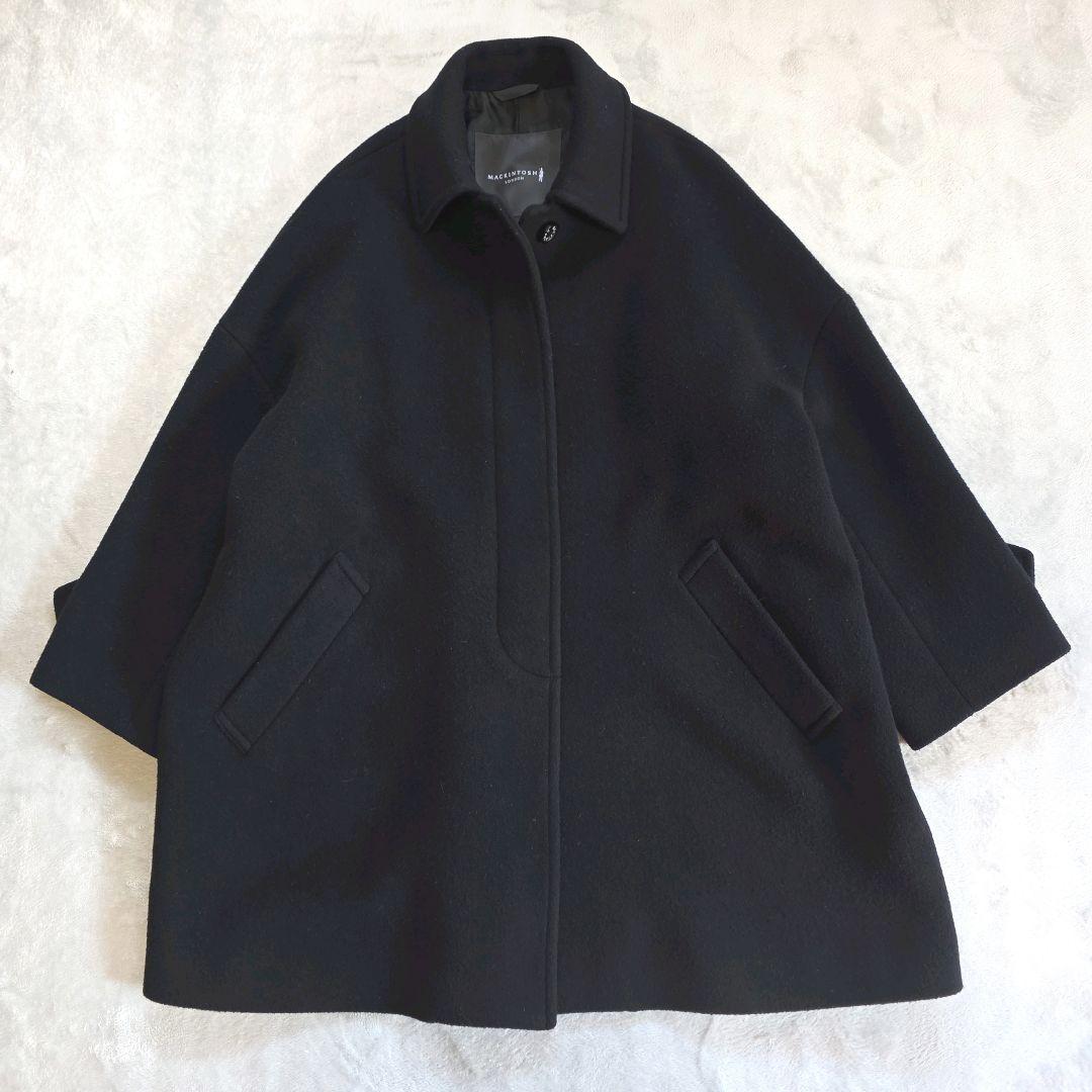 マッキントッシュ ロズリー ピュアラムビーバーステンカラーコート ブラック 38