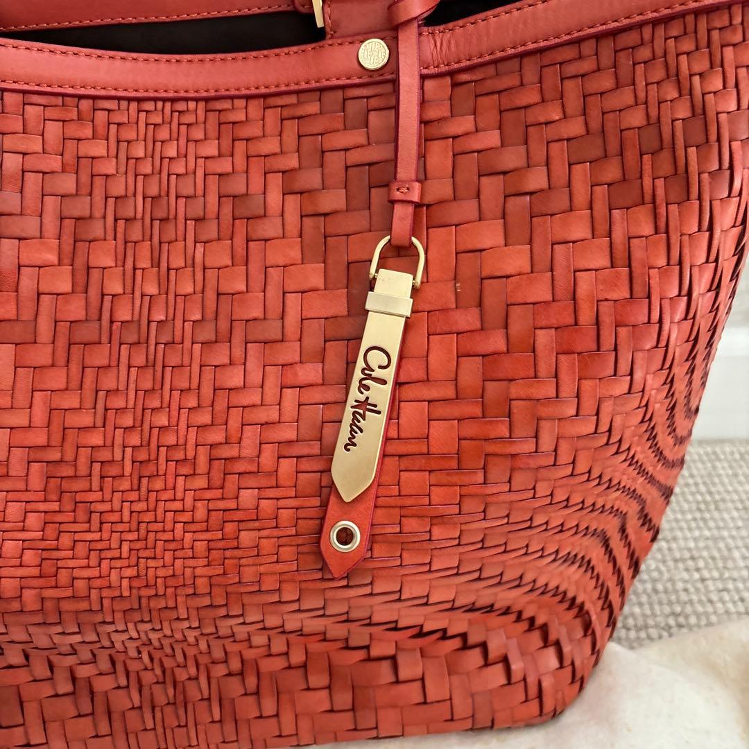 コールハンカゴ編みレザー トートバッグ オレンジ色