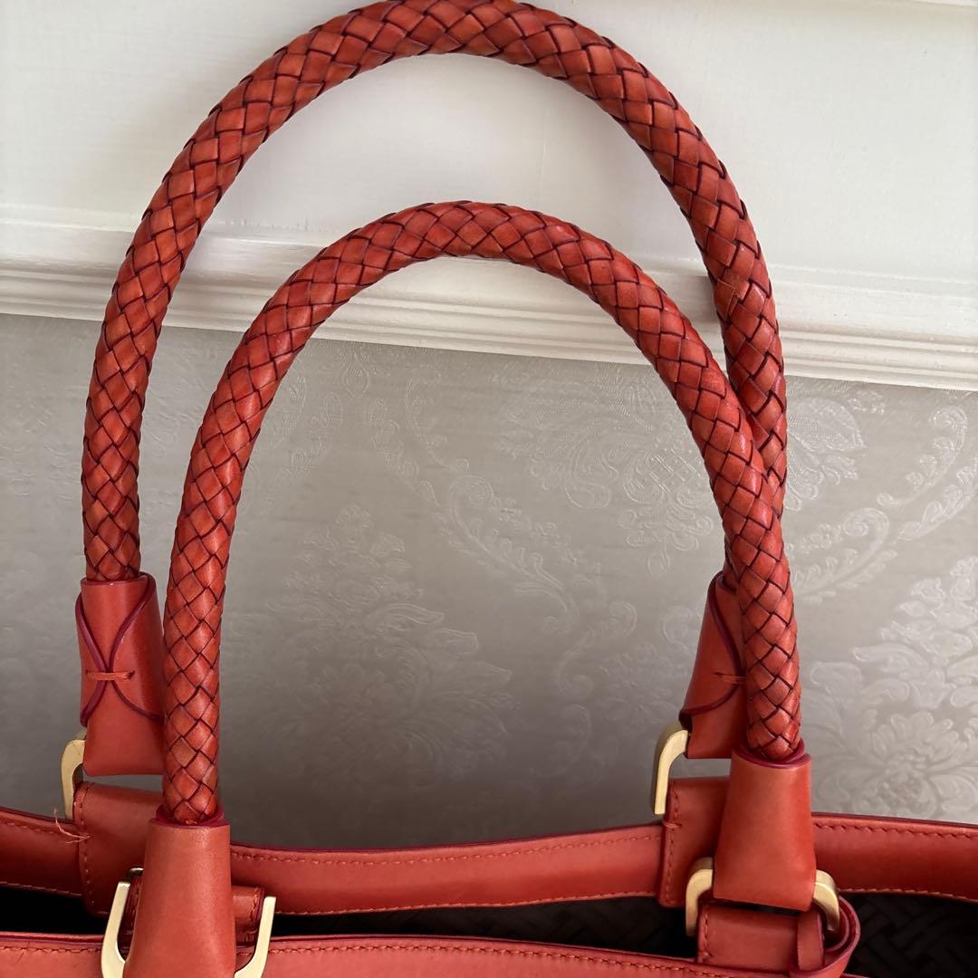 コールハンカゴ編みレザー トートバッグ オレンジ色