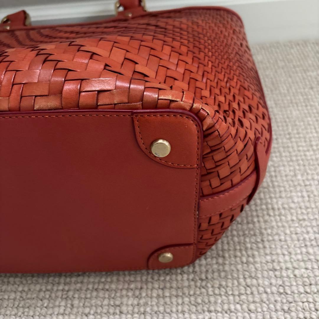 コールハンカゴ編みレザー トートバッグ オレンジ色