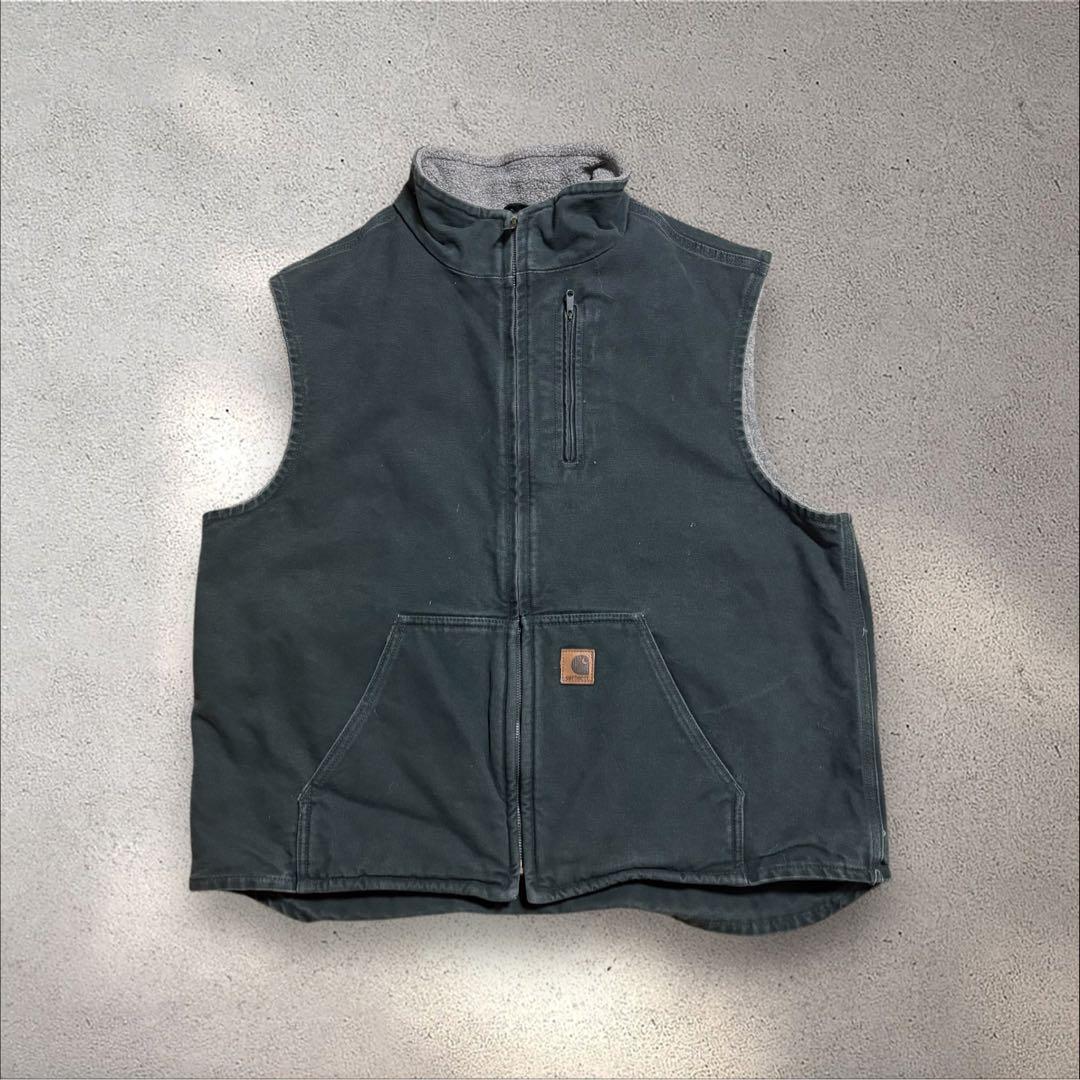 【N86】Carhartt ダック地モックネックベストXLボア裏地フェード