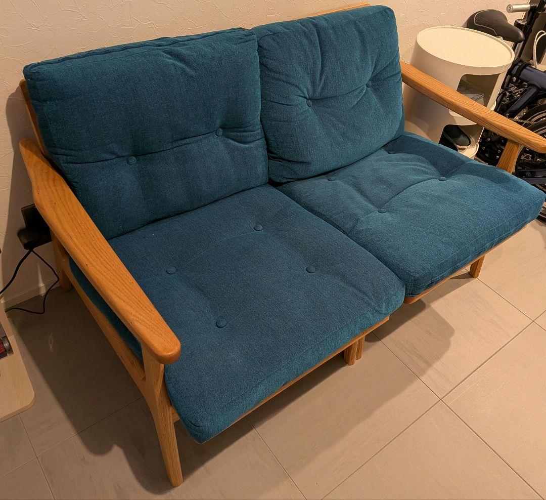 マルニ60 キノママ　オークフレーム　2シーター　ソファ　木製　サガブルー