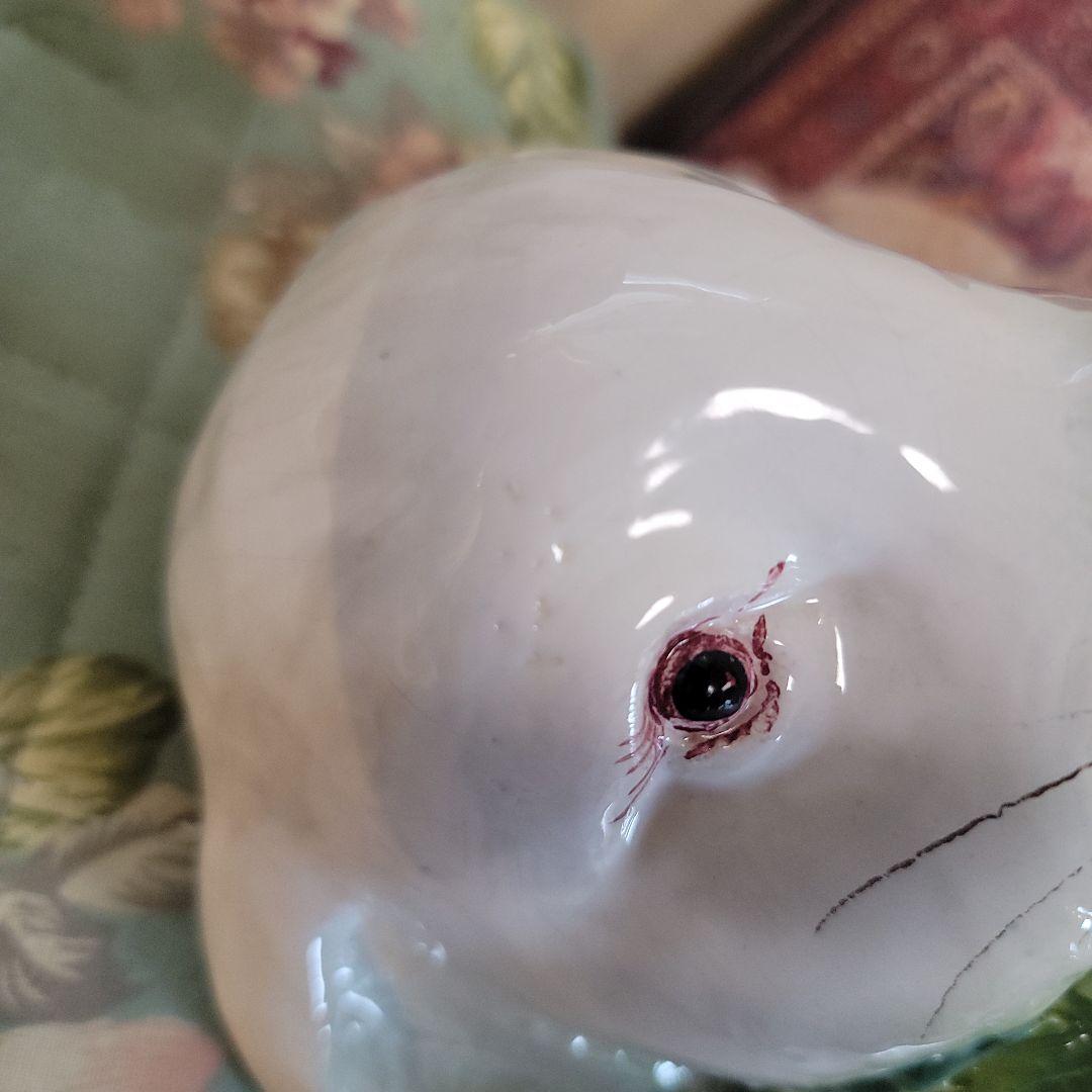 ウサギの置物　陶器製　ヴィンテージ　垂れ耳ウサギのオブジェ　希少