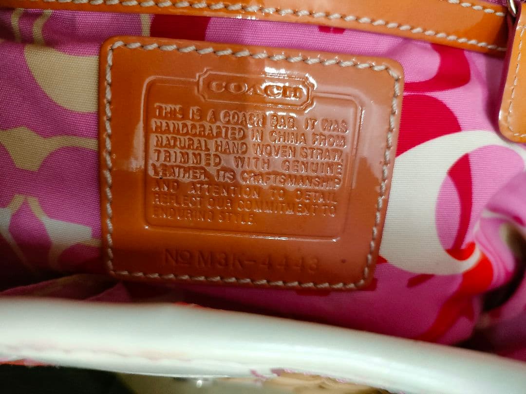 COACH コーチ フラワーモチーフ ストロー レザー かご バッグ