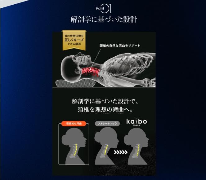 kaiboPILLOW 業界初。ストレートネックを改善させるまくら