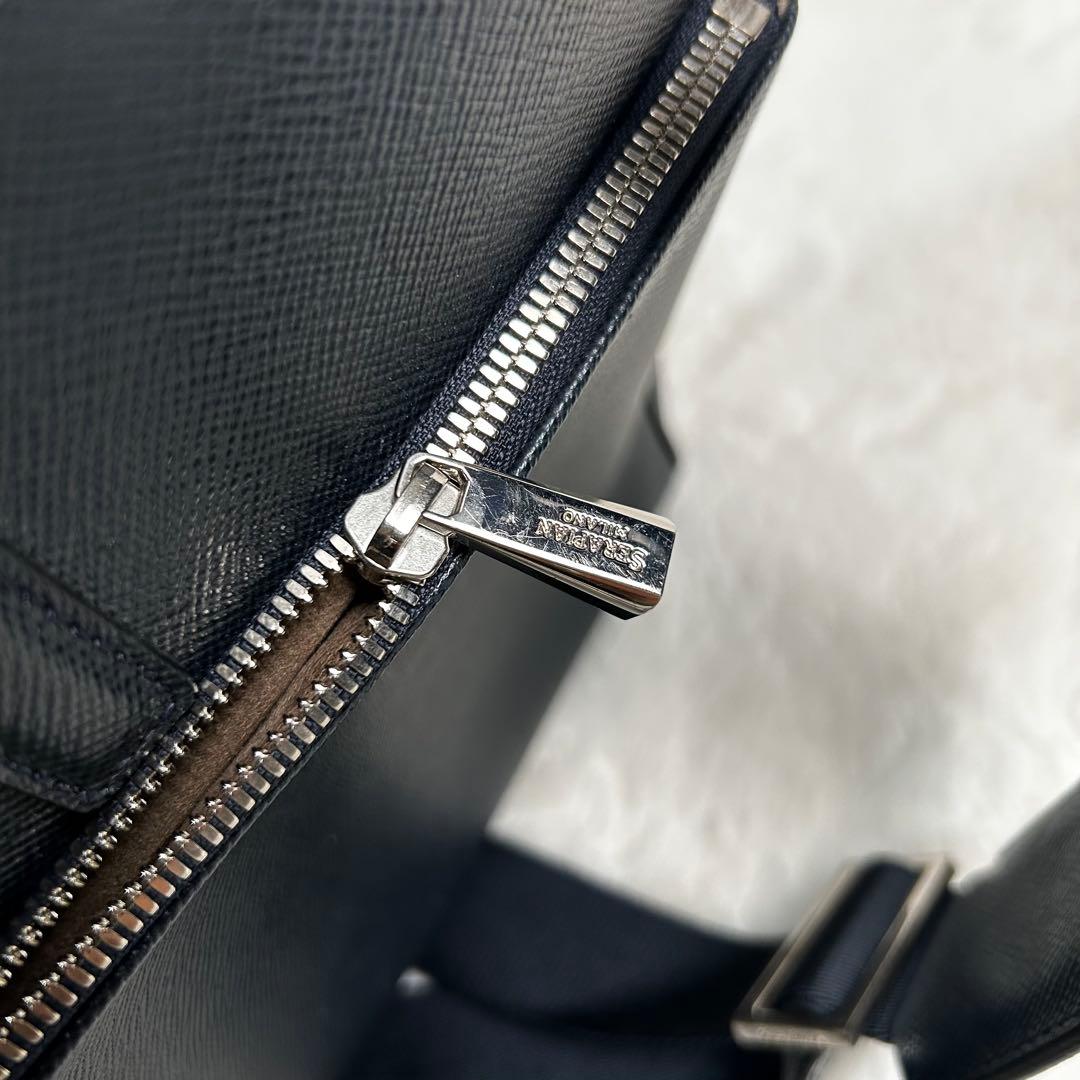 SERAPIAN サフィアーノレザー　牛革　2way ビジネスバック　紺色