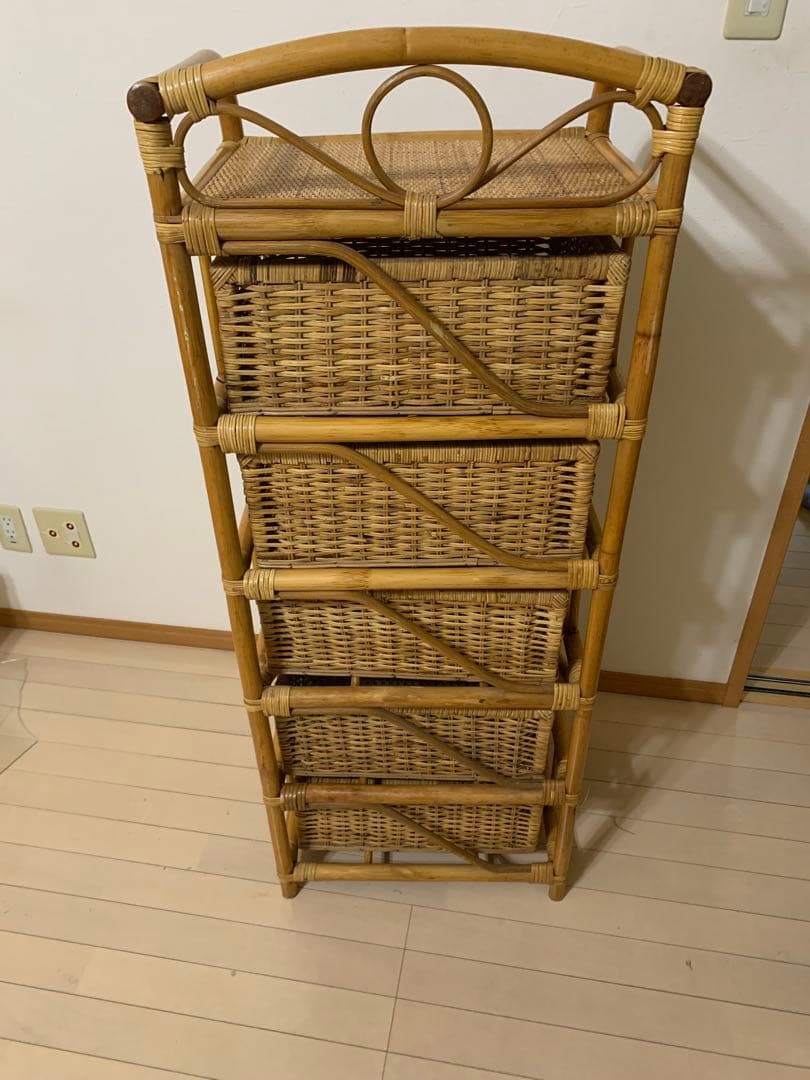ラタン チェスト　5段 アンティーク レトロ インテリア 籐 アジアン家具 家具