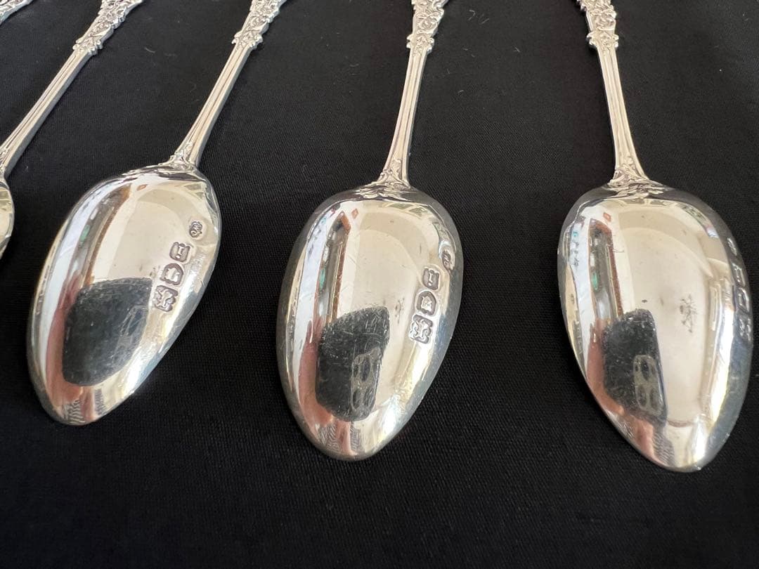 アンティーク純銀製　ロンドン　1904年　ティースプーン6本ケース入り