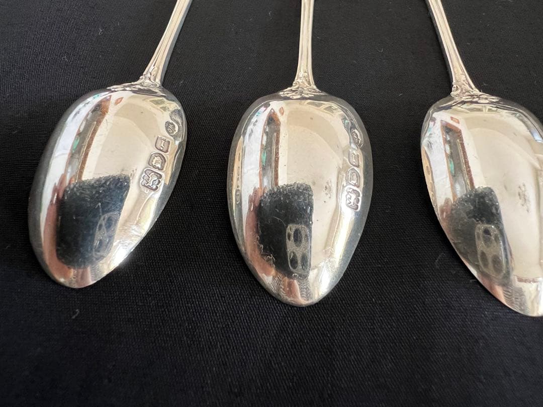 アンティーク純銀製　ロンドン　1904年　ティースプーン6本ケース入り