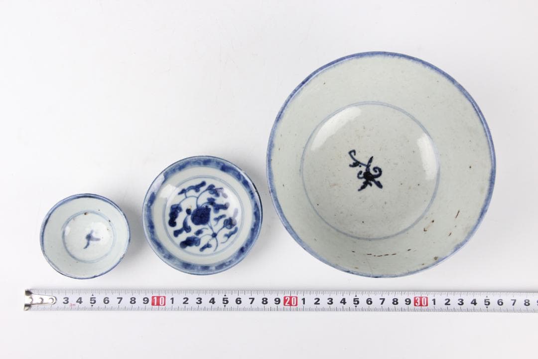 中国 安南 清時代 唐草紋樣青華染付 碗 盃　まとめ売6点 EY11-12