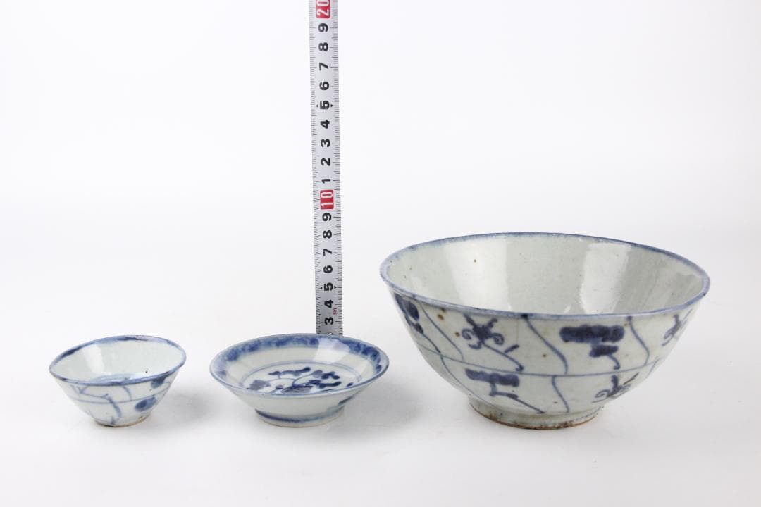 中国 安南 清時代 唐草紋樣青華染付 碗 盃　まとめ売6点 EY11-12