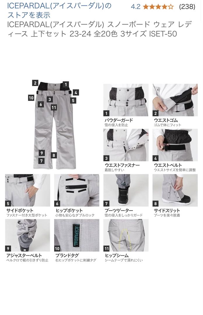 ICEPARDAL スノーボードウェア ISET-50 グレー 3サイズ（S）