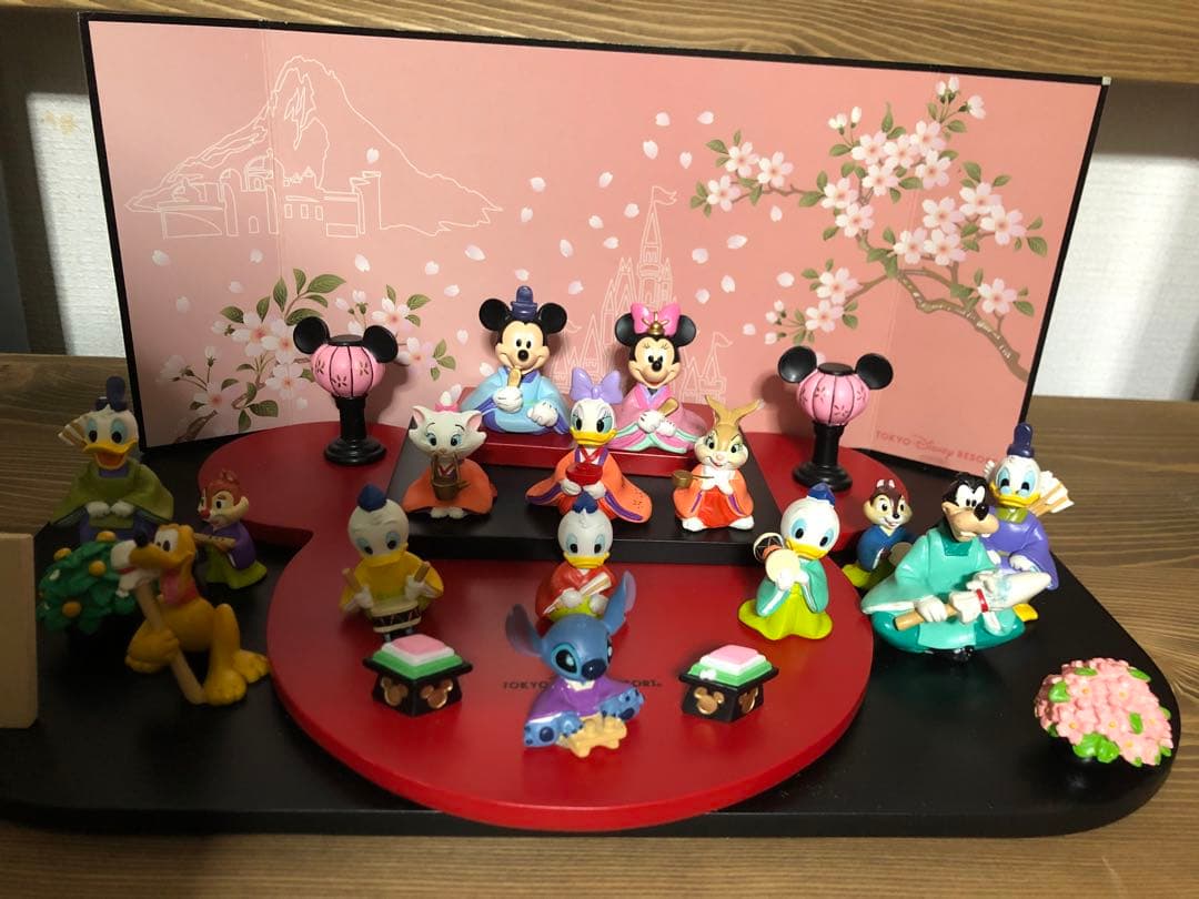 ディズニー 雛人形セット 桜背景付き
