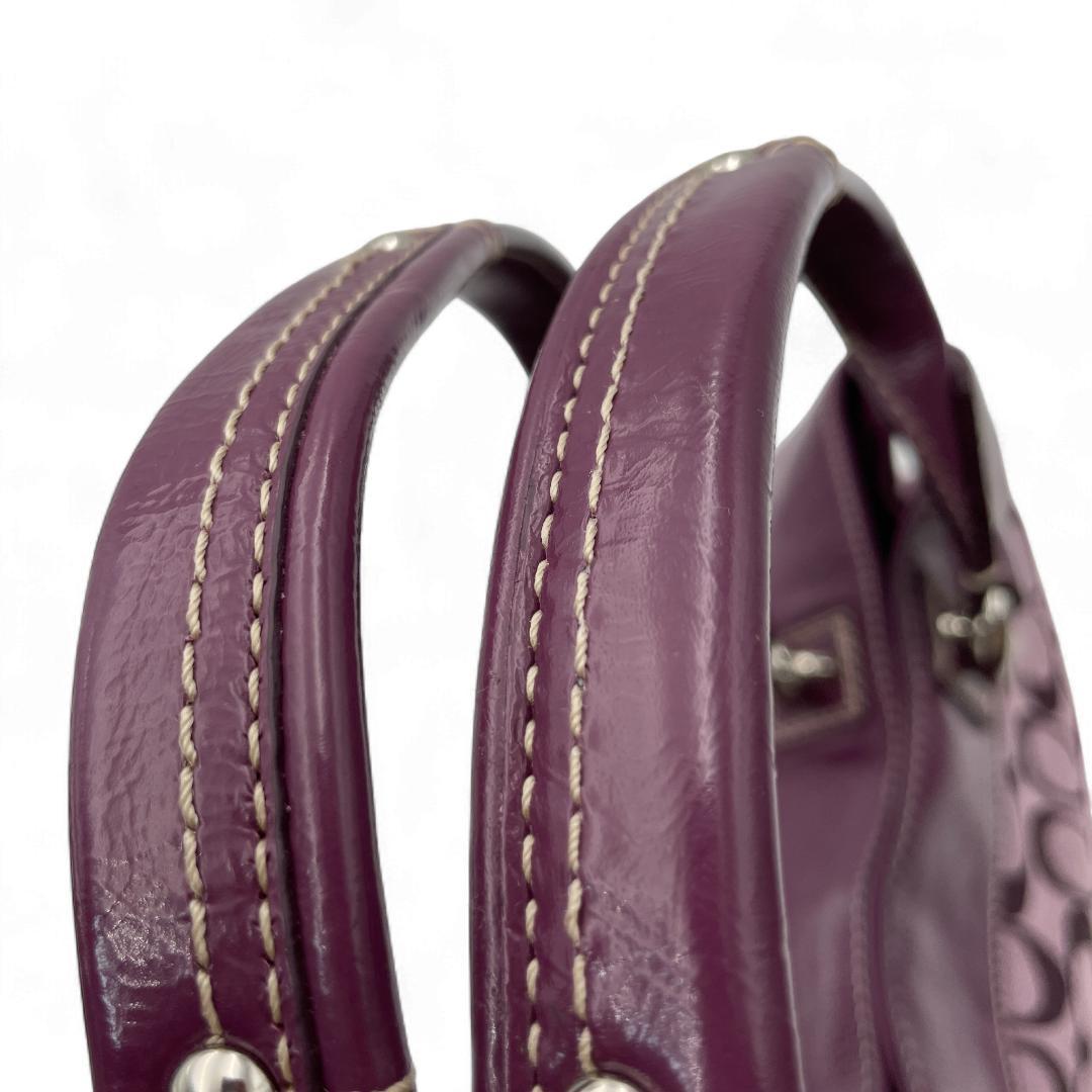 美品 COACH トートバッグ キャンバス レザー パープル シグネチャー