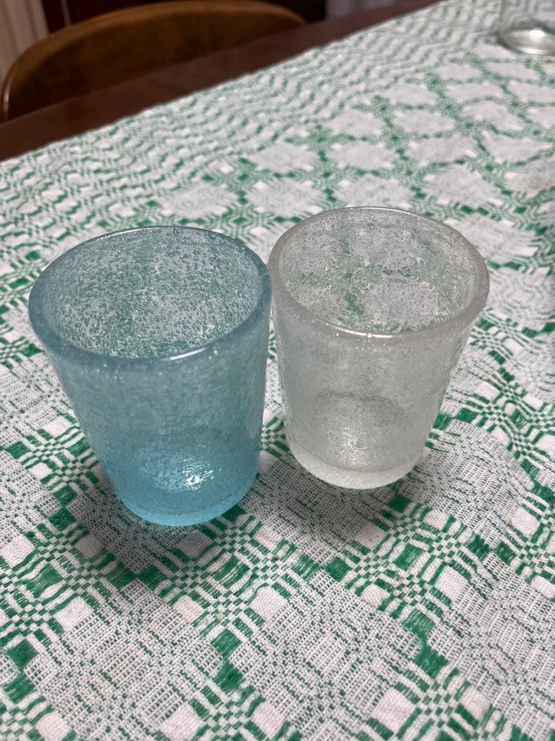 横山秀樹　グラス2個セット　水色　白　吹きガラス　泡