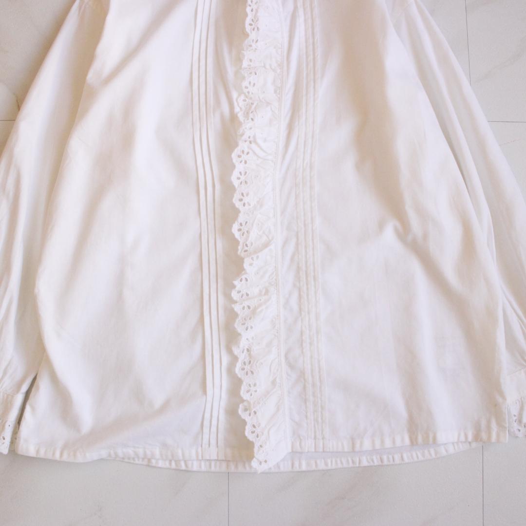 45R 薄オックスのフリルブラウス Lサイズ ホワイト 現行タグ