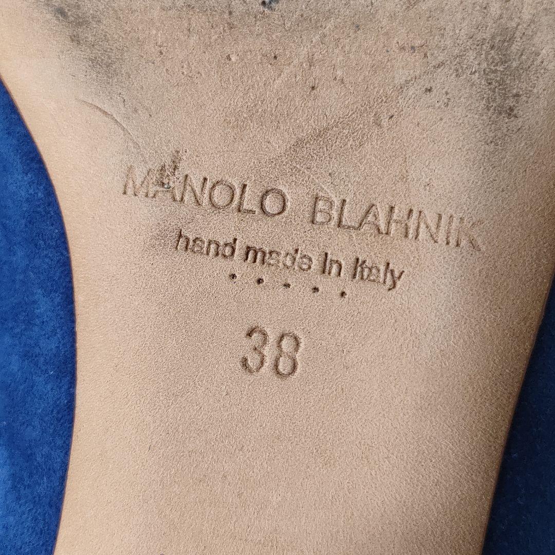 保存袋付き✨マノロブラニク　メイセール　スウェードミュール　バックル　ブルー38