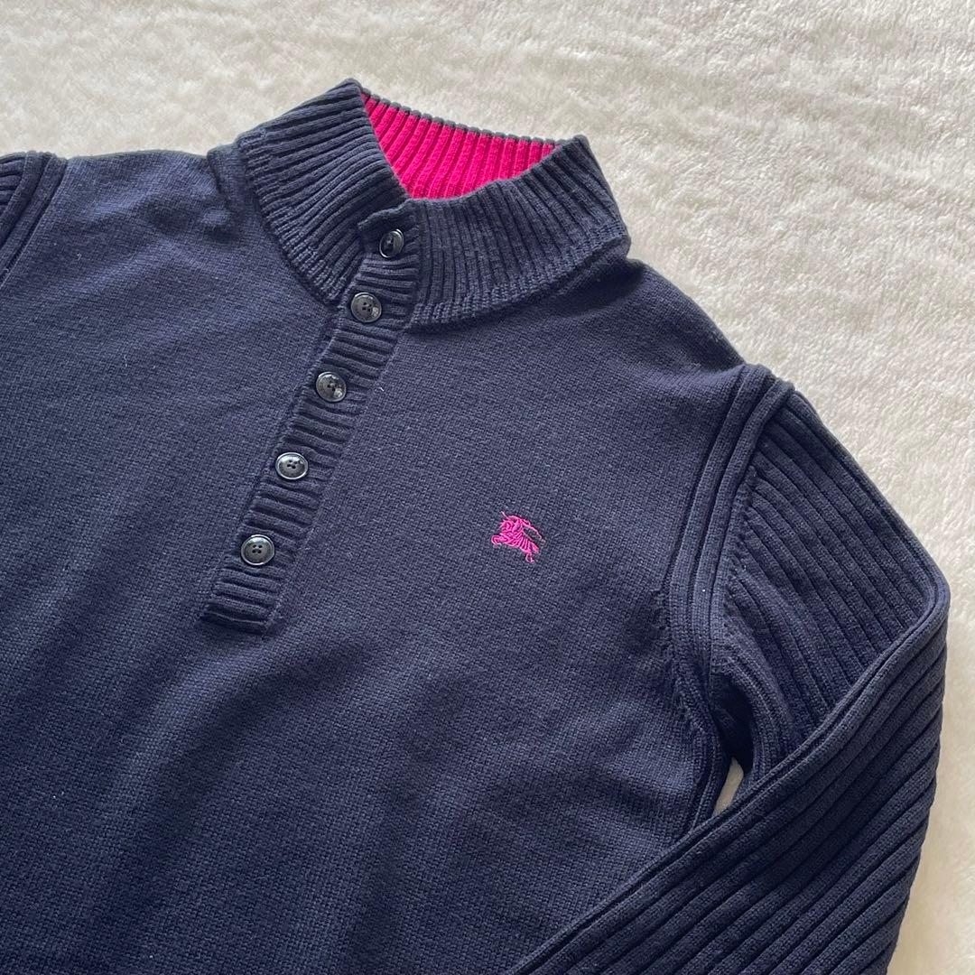 バーバリーブラックレーベル　ハイネックセーター　L　羊毛　ウール　ネイビー