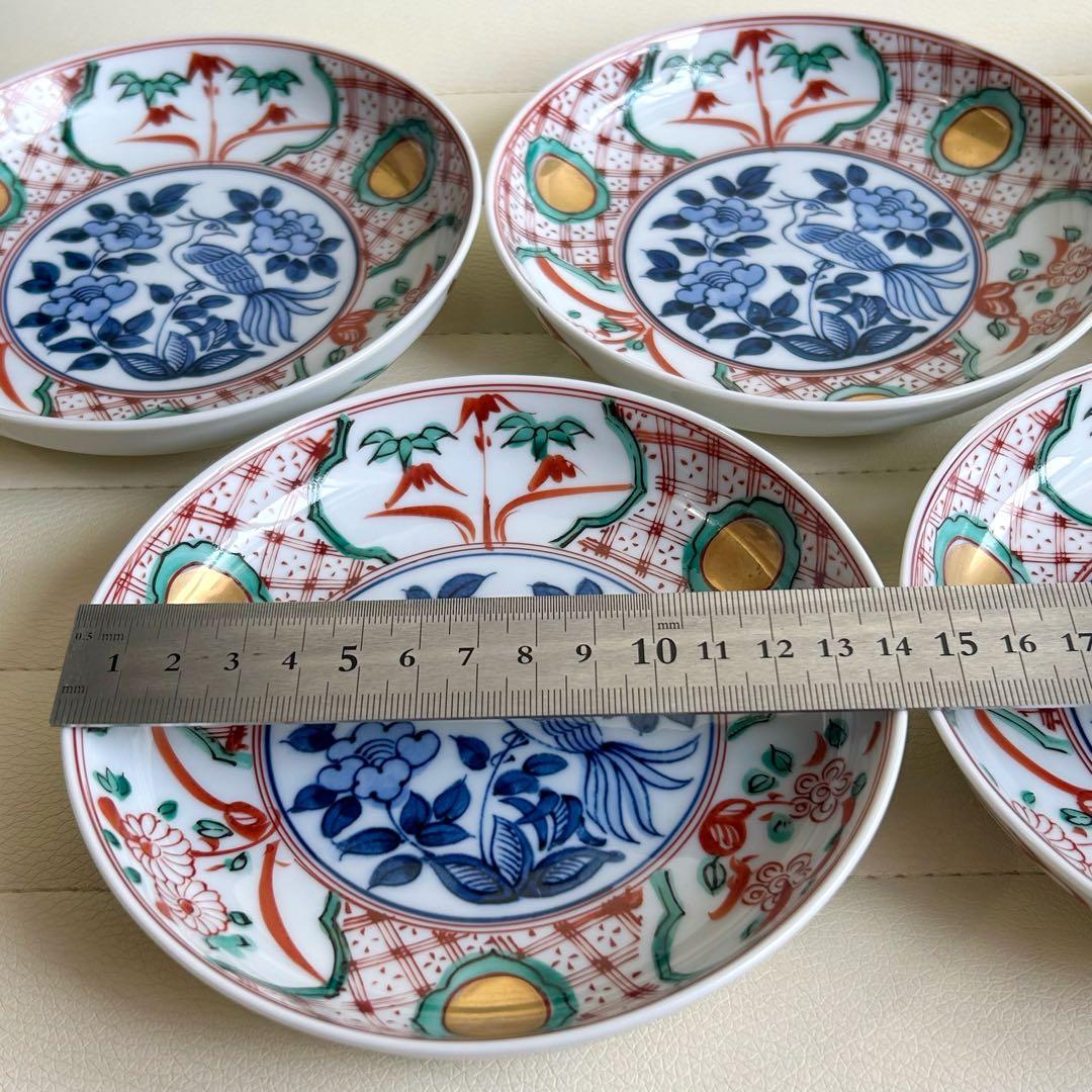 清水焼　京焼　呉須赤絵花鳥　金彩　銘々皿揃　5枚セット　取り皿　古伊万里　色絵