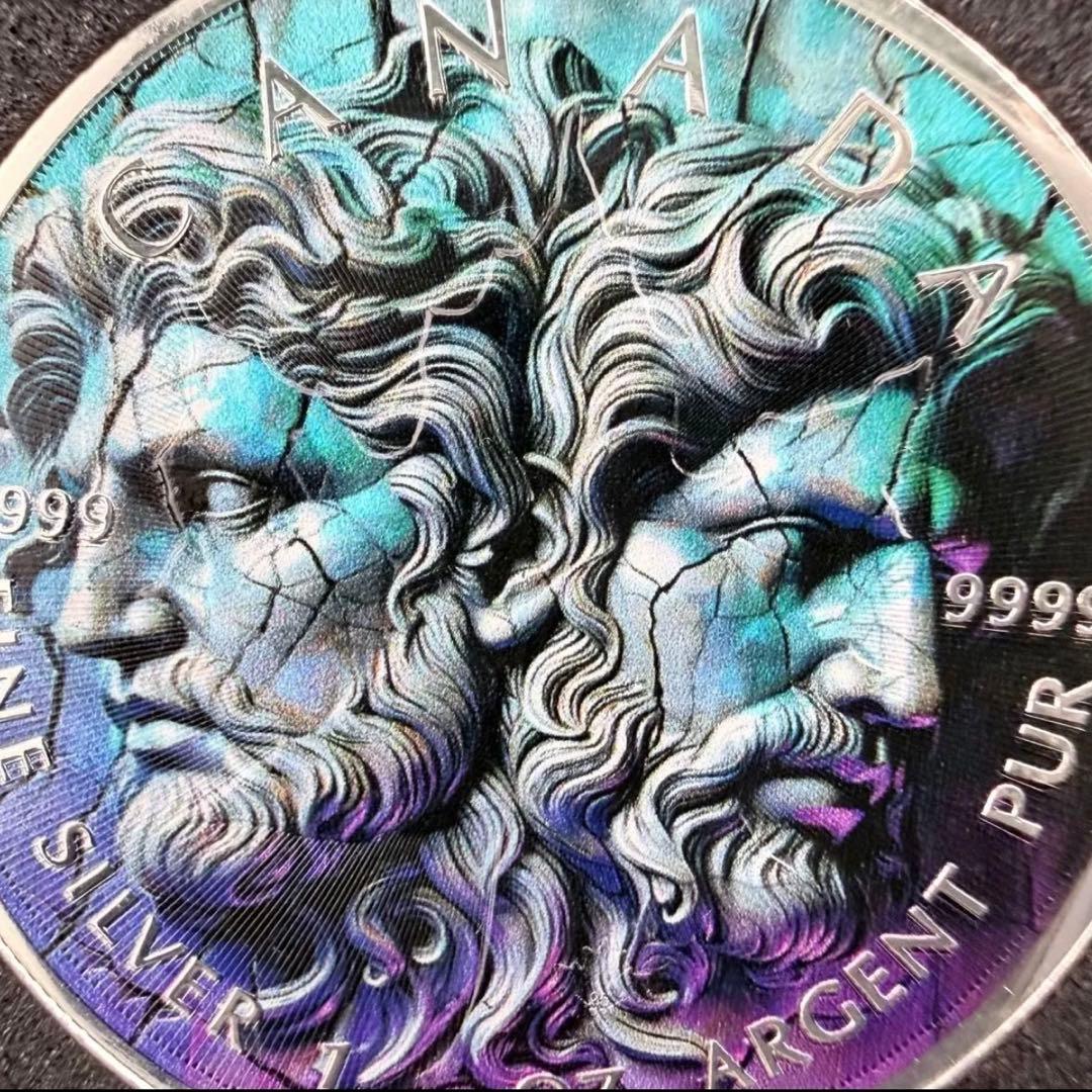 メイプルリーフ 銀貨 カラー ギリシャ神話 ジェミニ 石化兄弟 1オンス 1oz