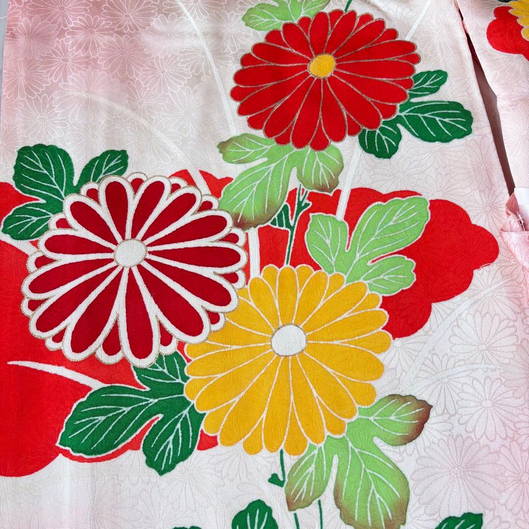 七五三 産着　着物　ピンク　花柄　襦袢付き