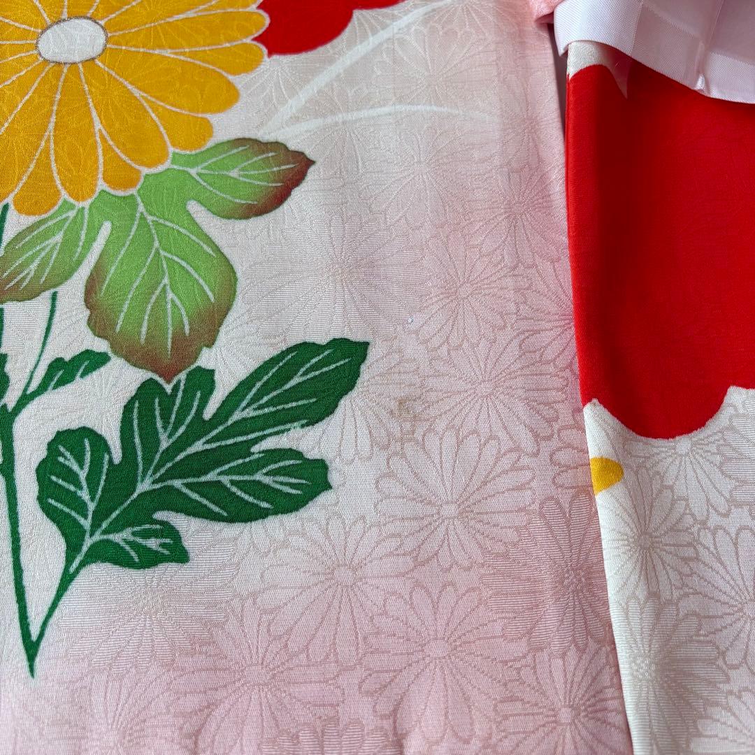七五三 産着　着物　ピンク　花柄　襦袢付き