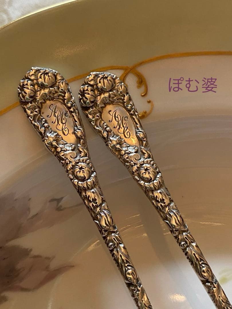 【米国／Durgin】純銀 スターリングシルバー／デザートフォーク4本