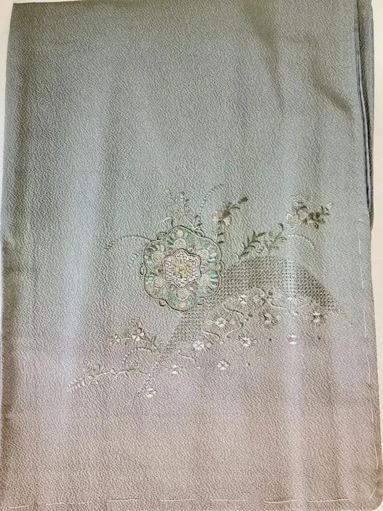 未使用 長期保存品 精緻な汕頭刺繍 上質正絹縮緬 訪問着 秀逸染めグラデーション