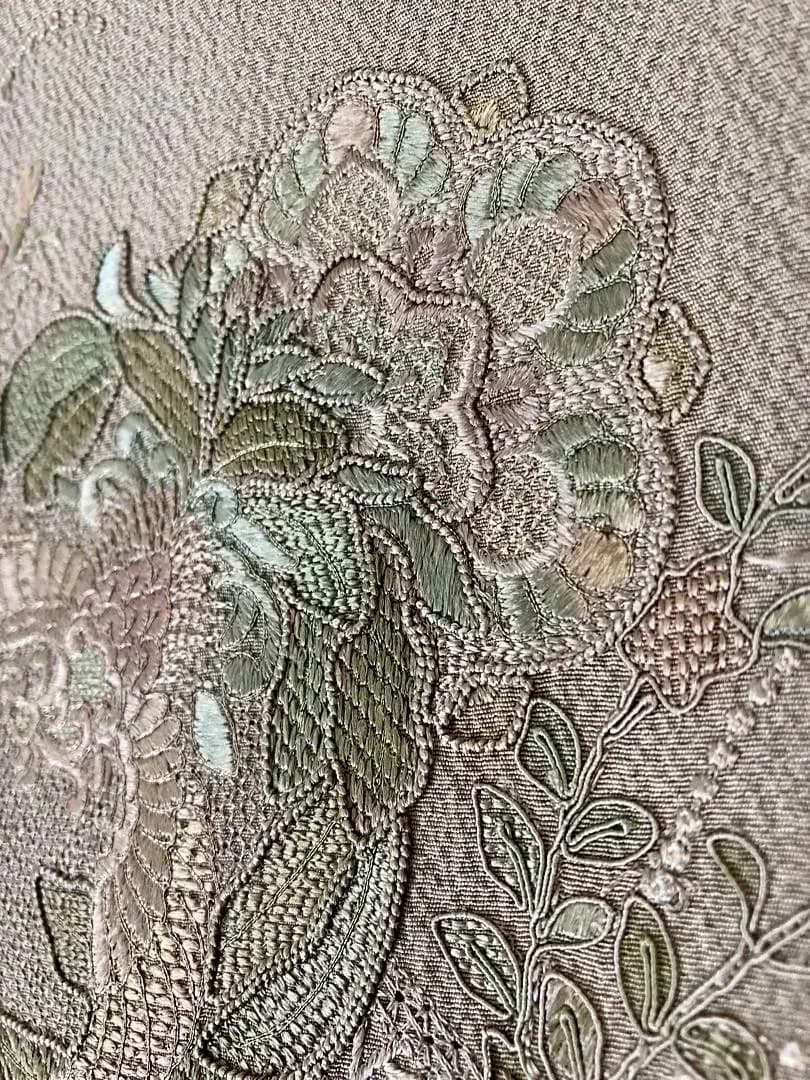 未使用 長期保存品 精緻な汕頭刺繍 上質正絹縮緬 訪問着 秀逸染めグラデーション