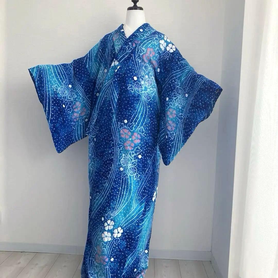 ないち 有松絞り浴衣　身丈160cm 裄70cm 手縫い No.1-23