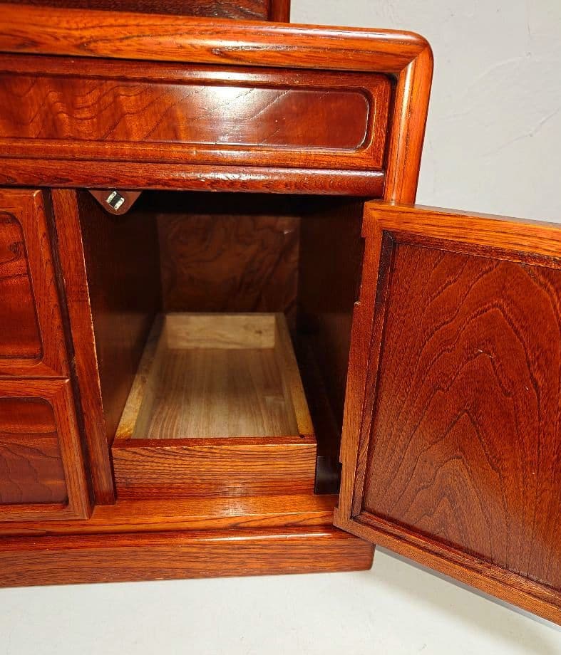 高級天然木 鏡台 姿見 ドレッサー 昭和レトロ ミラー 収納 引き出し 小箪笥