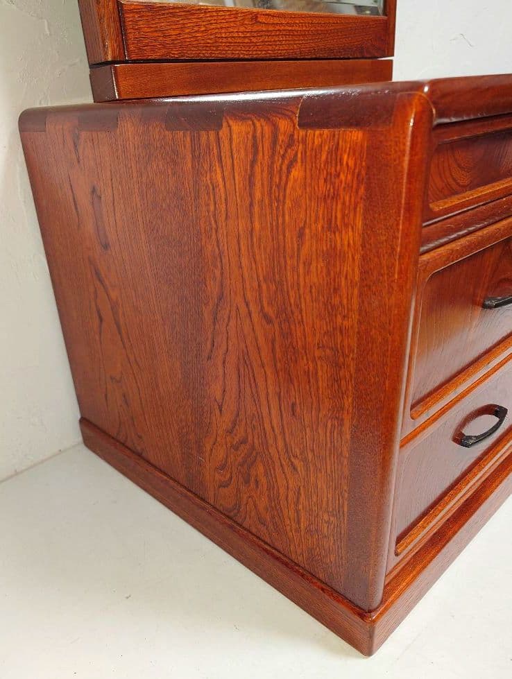 高級天然木 鏡台 姿見 ドレッサー 昭和レトロ ミラー 収納 引き出し 小箪笥