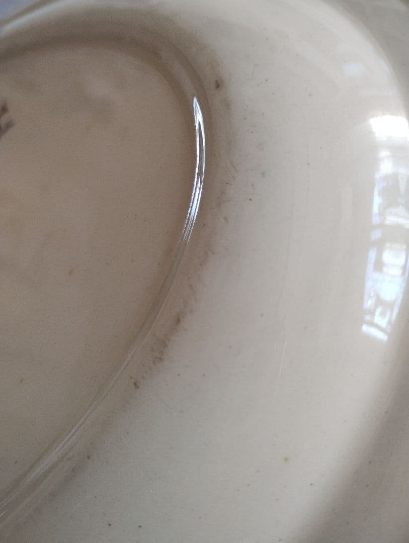 スージークーパー　スワンシースプレー　オーバル皿　グリーン刷毛塗　貫入なし