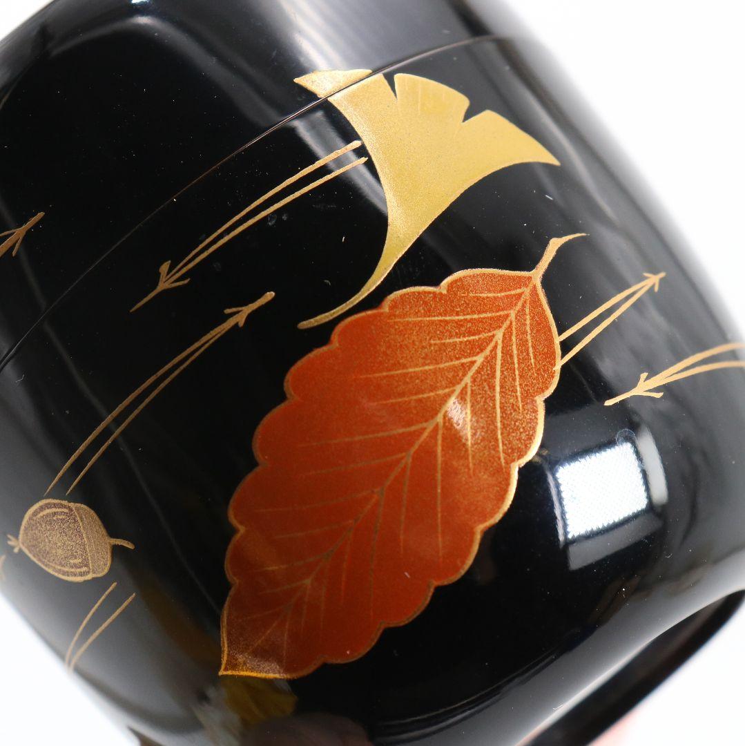 松斉作 吹寄蒔絵 中棗 銀杏 茶道具 共箱共布　V938　N8