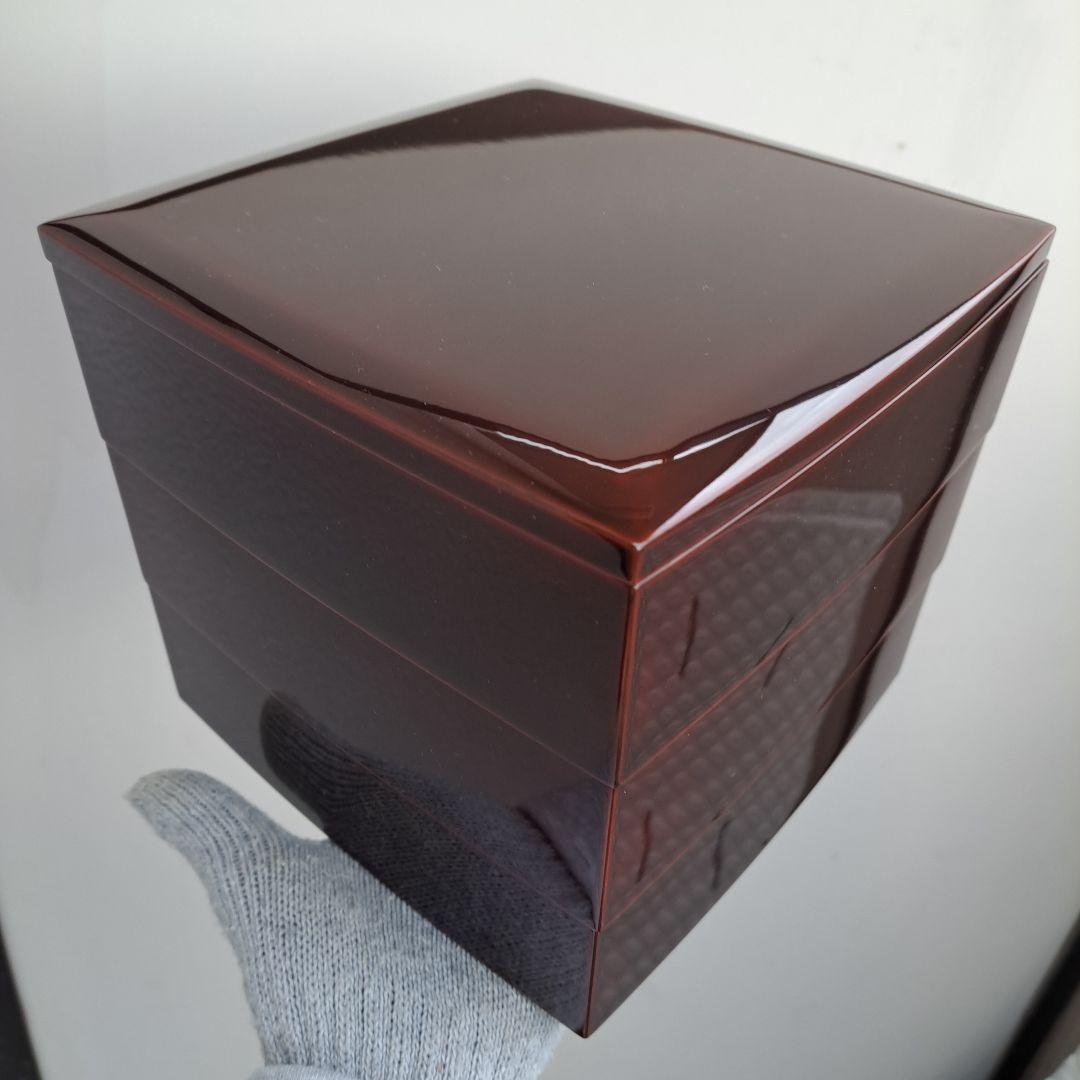 【輪島塗　6.5寸3段重箱】布着本堅地　溜塗/胴張り　未使用品
