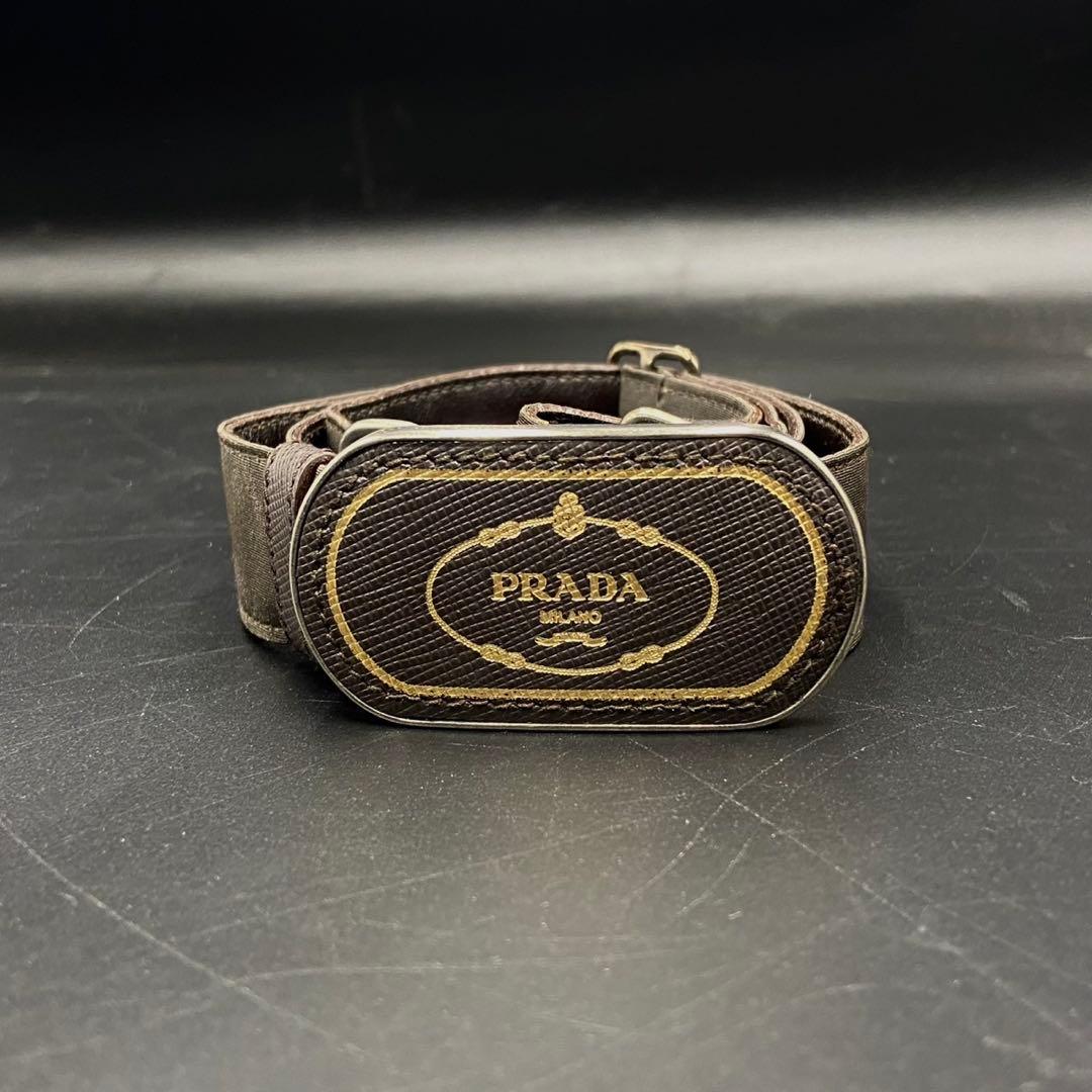 プラダ ロゴ バックル ベルト ダークブラウン