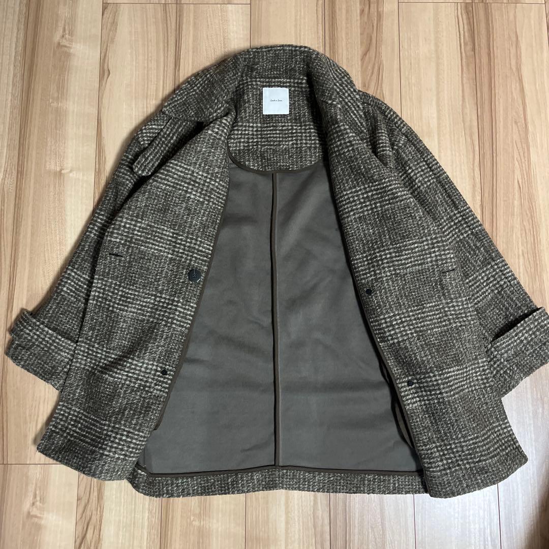 Spick&Span Wスライバーチェックハーフコート　36 ブラウン 23AW