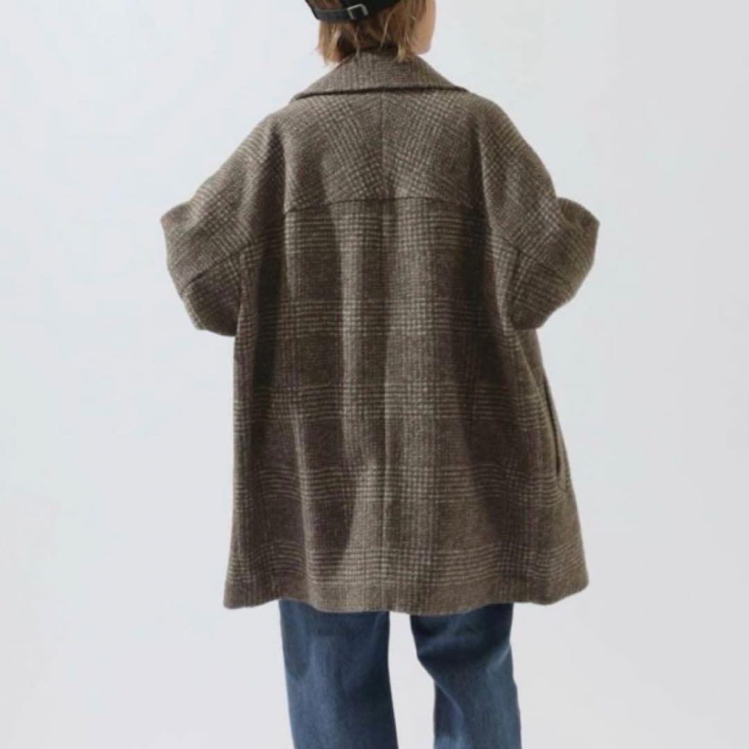 Spick&Span Wスライバーチェックハーフコート　36 ブラウン 23AW