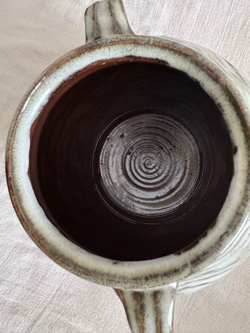 お値下げ　柴田雅章　丹波雅章　花瓶　糠釉紋押耳付壺　民芸