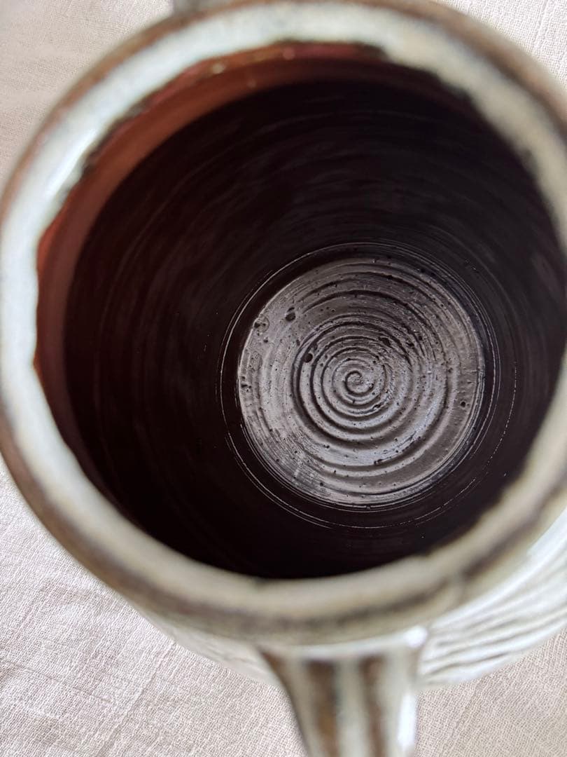 お値下げ　柴田雅章　丹波雅章　花瓶　糠釉紋押耳付壺　民芸