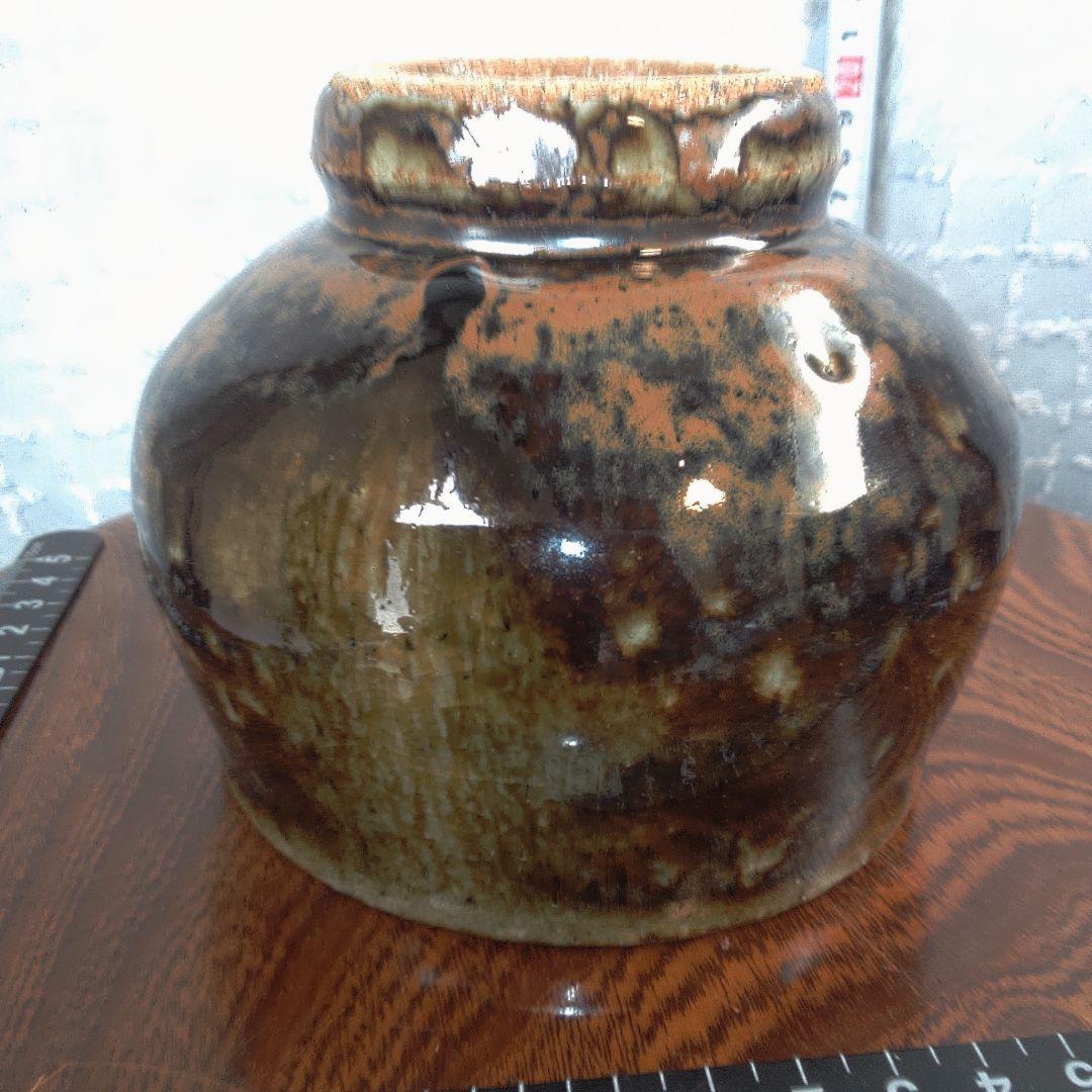 骨董７陶器の丸型ボウル 茶色と黒のグラデーション