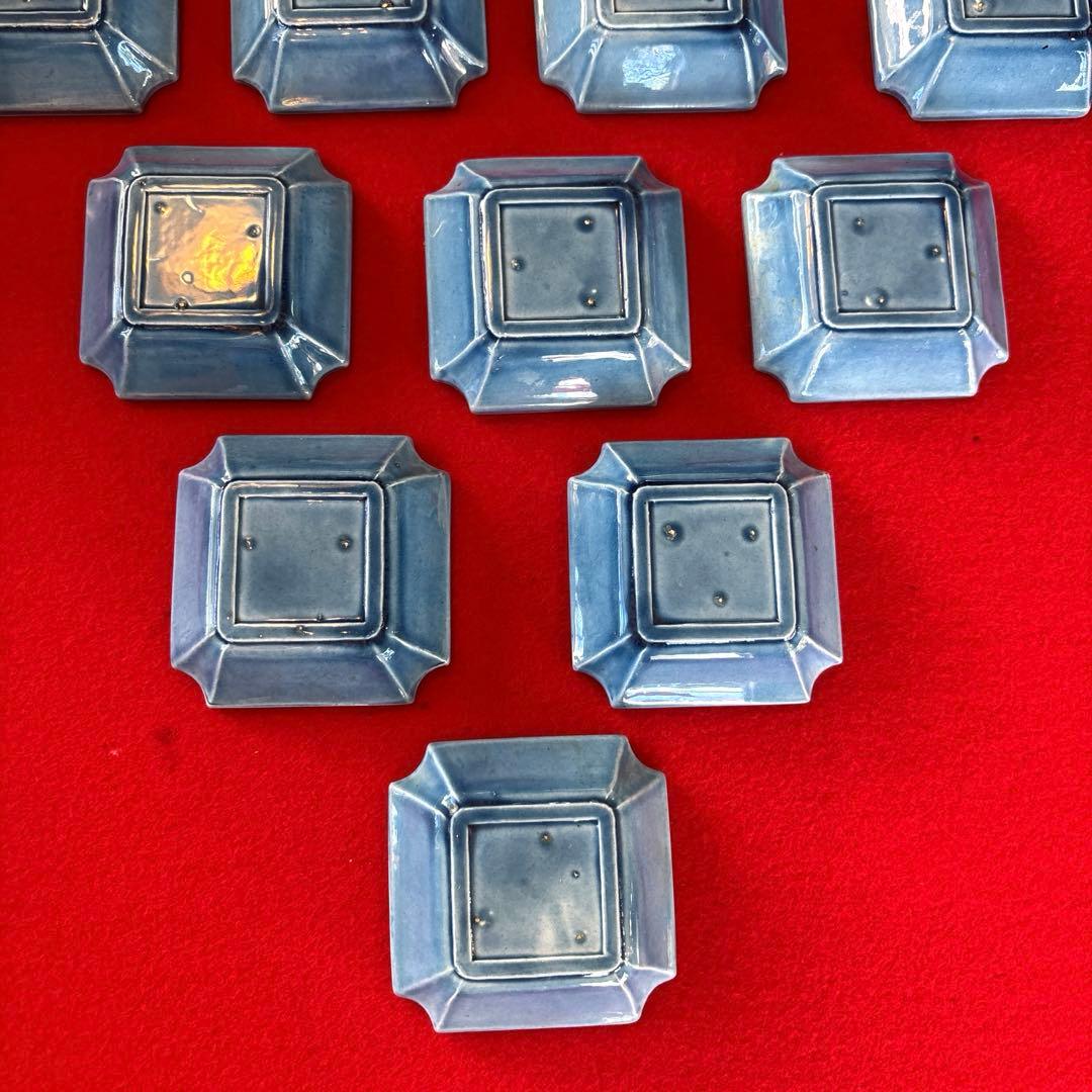 さんちゃん　珉平焼　小皿　四角　10枚　青絵