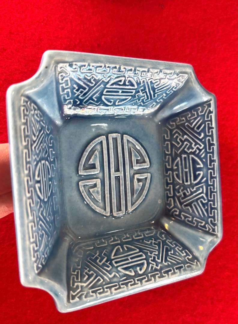 さんちゃん　珉平焼　小皿　四角　10枚　青絵