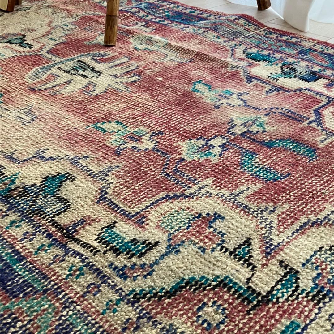 メダリオン✳︎ブルー85〜78×196✳︎レッドパープル　トルコヴィンテージラグ