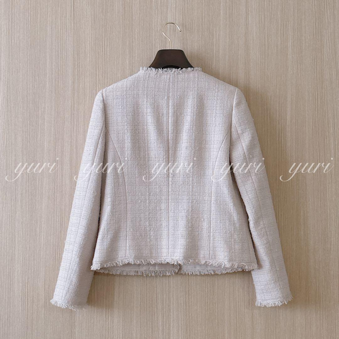 【1214】アナイ　スラブツイードクルージャケット　ピンクベージュ　38