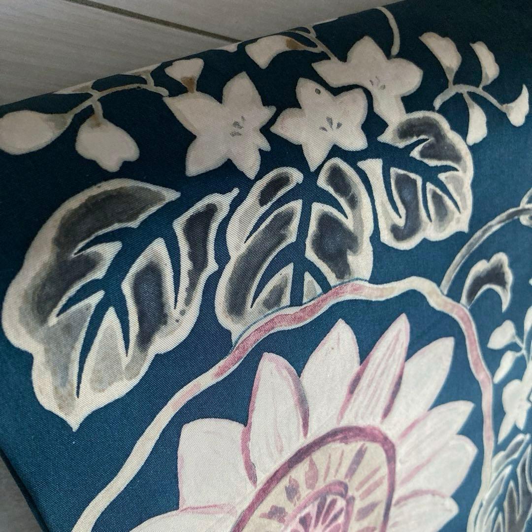 塩瀬の名古屋帯　レトロな向日葵　花唐草模様　上質　正絹　青緑　No2-22