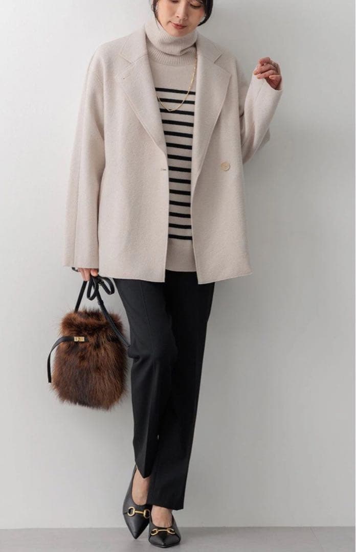 23区コンプレストパイル ライトアウター　ウール混紡 ジャケット 38ベージュ系